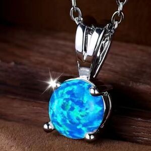 AYM #2Lovely Round Blue Opal & Sterling 925 Silver